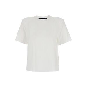 Federica Tosi Women White Crewneck T-Shirt With Shoulder Pads In Cotton Woman